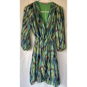 Honey Belle Abstract Striped Dress Green Small 3/4 Sleeve EUC